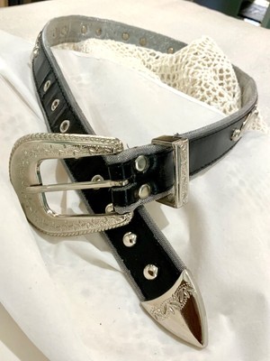 Vintage Donna Katz Black Leather Silver Studded Western Belt Sz S Women main image 4