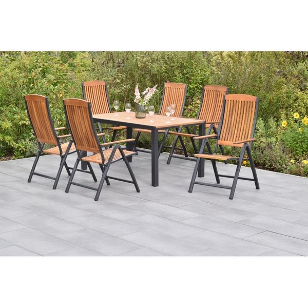 Merxx GartenmöBel Athos Set 7Tlg. 6 Klappsessel + 1 Tisch 150 X 90 Cm-image