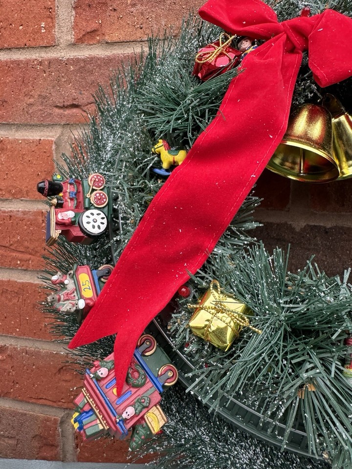 Vintage Christmas Garden Train Door Wreath Motion Sensor Activated