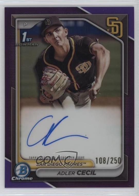 2024 Bowman Chrome Prospect Purple Refractor /250 Adler Cecil #CPA-CA Auto ms9