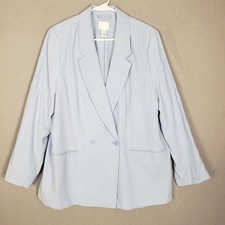 H M Longline Blazer Jacket Powder Blue Pastel Office Preppy Girlie Career Size L