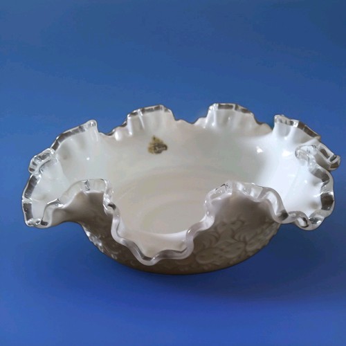Vintage Fenton Silver Crest Milk Glass Bowl Ruffle Top Spanish Lace 9.75”x4" New - Picture 3 of 18