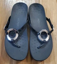 Vionic Karina Sandals Women Sz 9 Black Thong Post Ortho Adjustable Strap Support