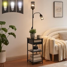 Floor Lamp with End Table, Side Table Attached, Bedside Black