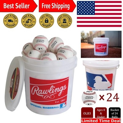 MLB Logo Bucket with 24 Youth Practice Baseballs - Great for Teams 8U and Below