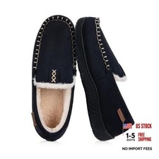 House Slippers for Men Moccasins - Memory Foam Warm Plush Indoor 11 Black