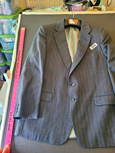 Daks, Vintage DAKS Men’s Gray Wool Herringbone Suit Jacket 48R