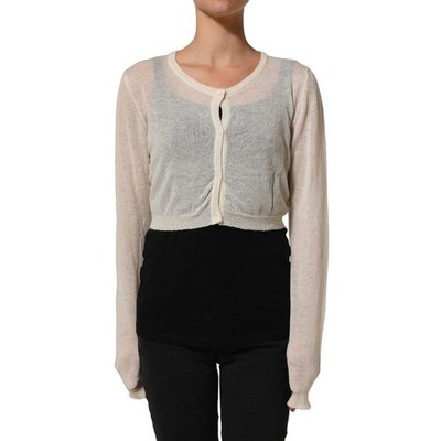 ERMANNO SCERVINO Pullover Weiß Strick Cropped Wolle Cardigan IT48/US14/XXL...