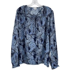 Joie Parisian Paisley Blue Split Neck Tie Blouse Womens XL Office Bohemian Flowy