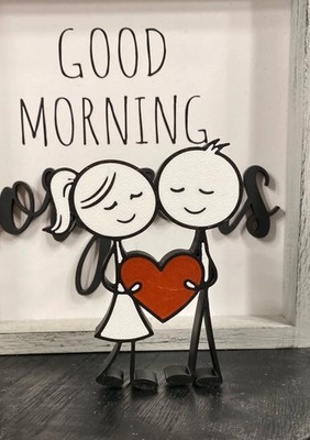 Stick Figure Couple Holding Red Heart Figurine Wedding Anniversary Gift Decor