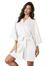 AW BRIDAL Large White Silk Robes for Bride and Women, Satin Kimono Robe with ...