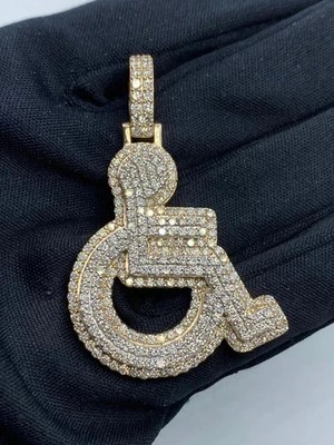 2.50 Ct Round VVS1 Moissanite Handicap Wheelchair Pendant 14k Yellow Gold Plated