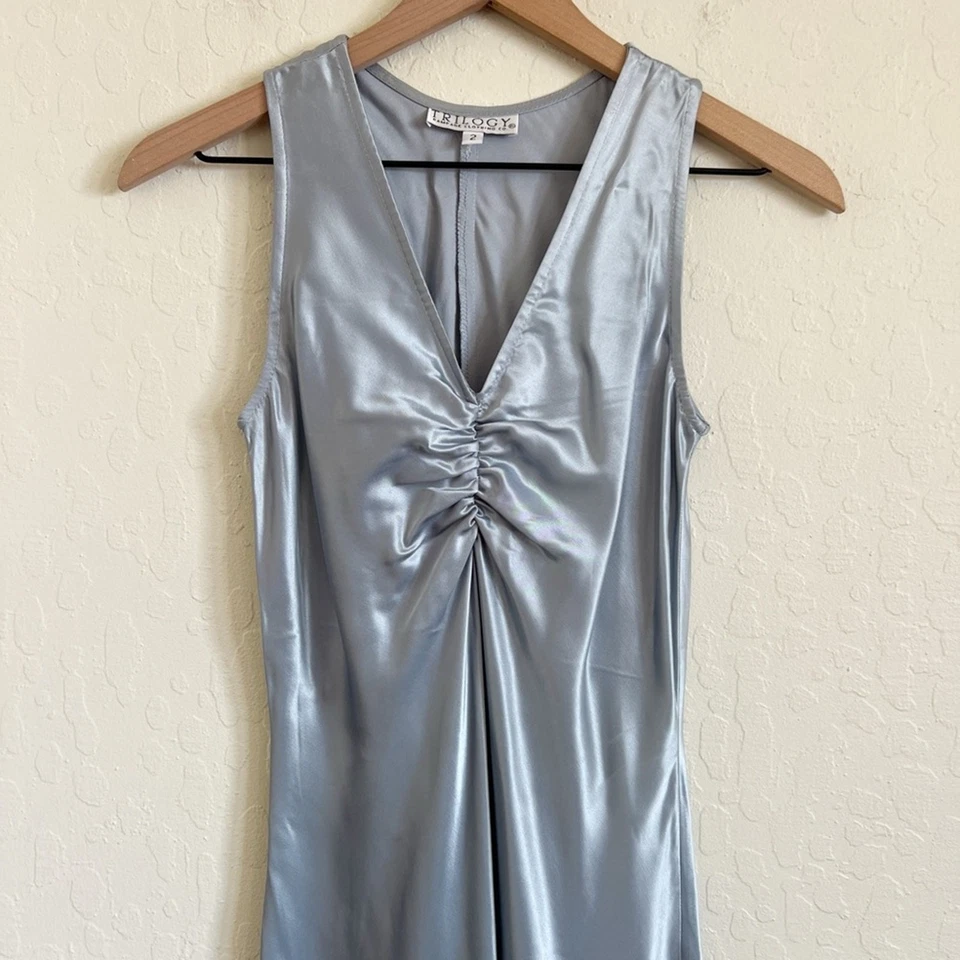 Maxi Vestido Sin Mangas Vintage Y2K Rampage Trilogy Azul Iridiscente Sin Mangas Acanalado 2 Foto 2 de 4