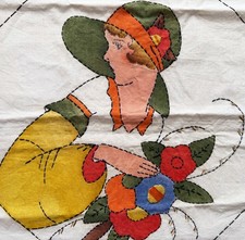 30s VTG ART DECO GARDEN FLOWER GIRL in Picture Hat_TINTED PILLOW COVER_VOGART?