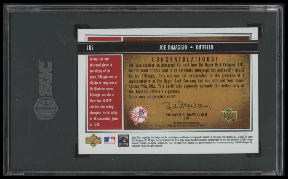 2002 SP Legendary Cuts JOE DIMAGGIO AUTO /103 UD Legends Auto SSP SGC 9 Auto 10 - Image 2 of 2