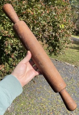 Primitive Antique LARGE 19'' Hand Turned Wooden Rolling Pin 1800s 19th C. Baking