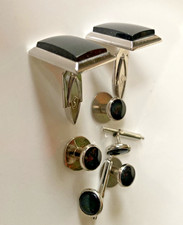 Vintage SHIELDS Black Cufflinks Shirt Studs Set Men Formal Wear shirt studs