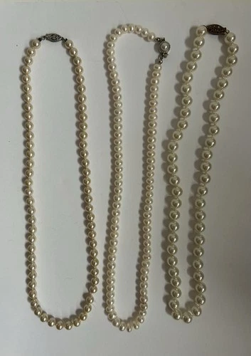 Lot Of 3 VTG Bead Faux Pearl 18” Necklaces Retro Fashion Costume Fashion Jewelry