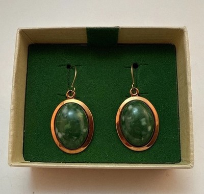 Copper craft Guild Green dangle  Earrings. Never Worn Complete With Box & Insert