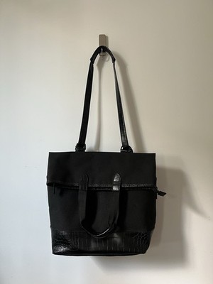 Béis Convertible Backpack Tote Bag Black Faux Croc
