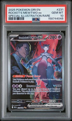 2025 POKEMON DRI EN-DESTINED RIVALS #231 TEAM ROCKET'S MEWTWO EX PSA 10