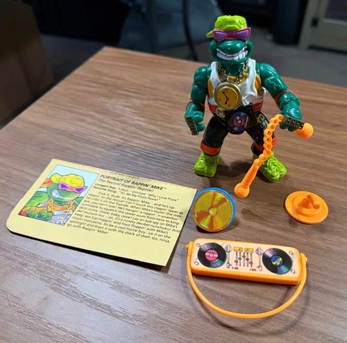 Vintage Rappin' Mike TMNT 1991 Playmates With Accessories & File Card