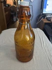 Vintage Amber Glass One Quart Milk Bottle Thatcher's Dairy Embossed Cow 1965 Exc
