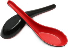 2PCS Asian Soup Spoons, Red and Black Melamine  Chinese Japanese Miso Ramen,