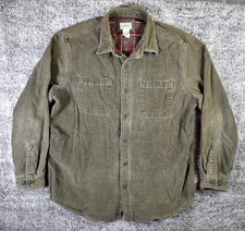 LL Bean Shacket Mens Medium Olive Green Corduroy Flannel Lined Shirt Jacket