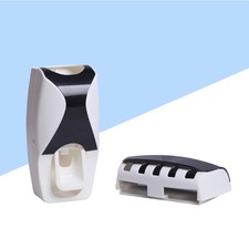 Automatic Toothpaste Dispenser And Toothbrush Holder Set Wall Mounted Black