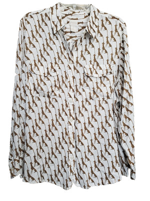 Chico's Whimsy Cheetah Silky Viscose Long Sleeve Button-Up Shirt Size 3 (XL)