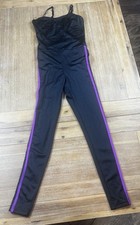 Weissman Women s Dance Jumpsuit Unitard Black Purple Stripe Size SA Adult Small