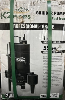 K2 Pumps SWG10001TPK Professional 1 HP Cast Iron Submersible Grinder/Sewage Pump