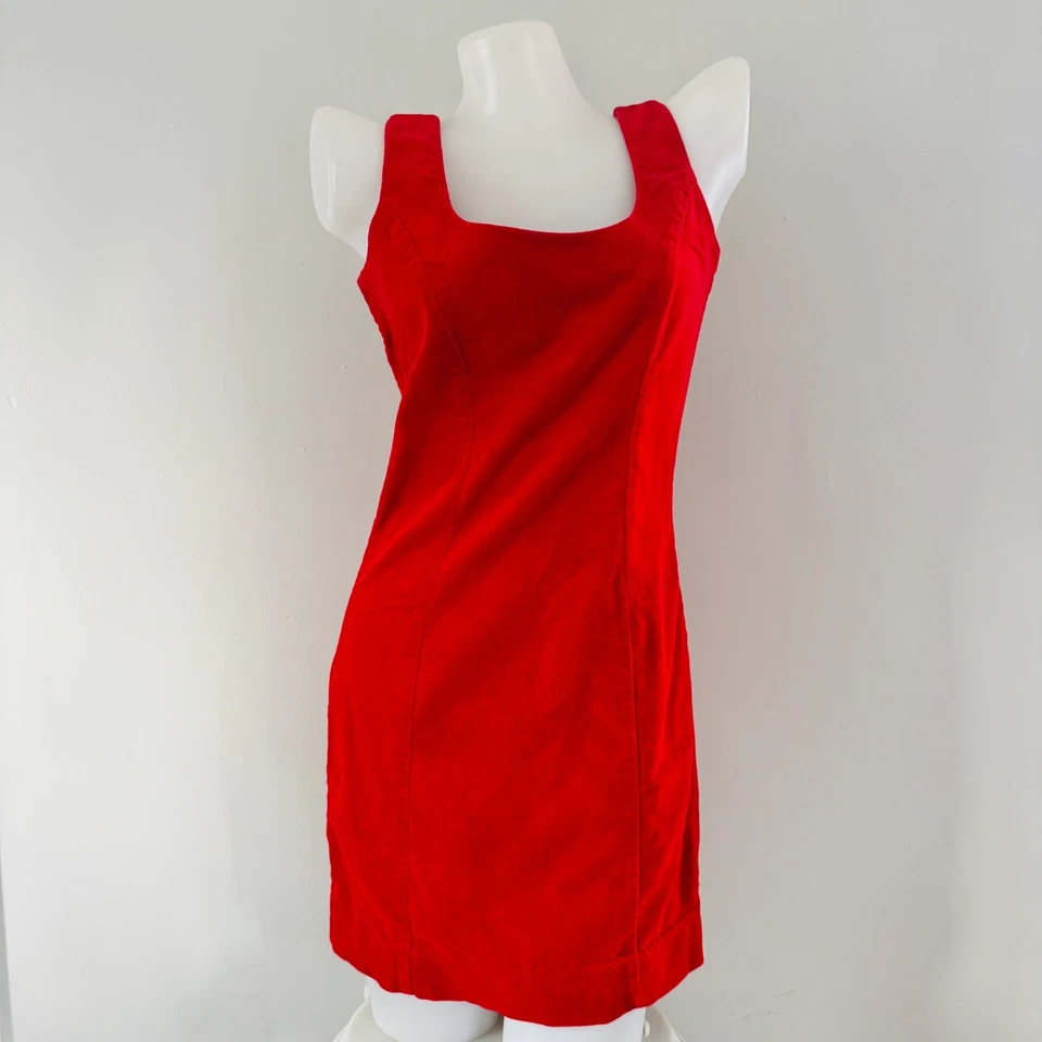 Mini vestido regata anos 80 vintage BETSEY JOHNSON veludo vermelho PUNK LABEL Mod Bodycon EUA M S - Imagem 3 de 4
