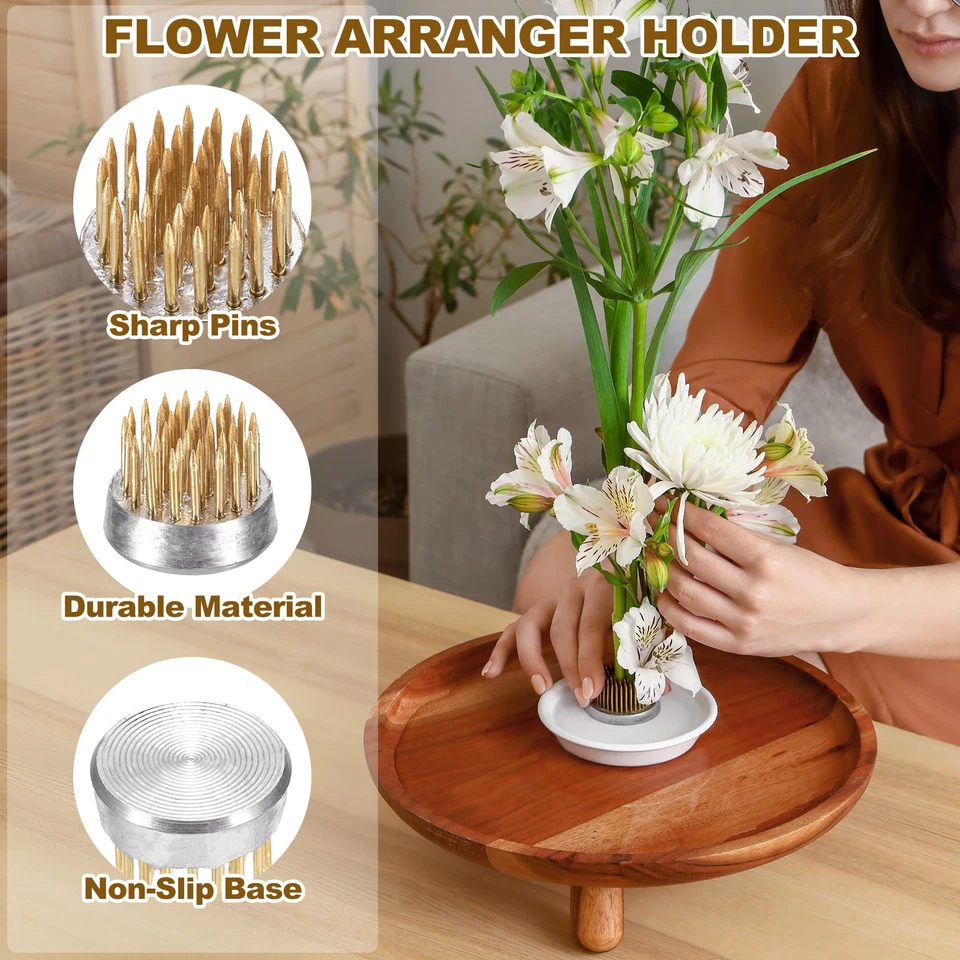 12 Pcs 0.9" Round Brass Floral Frogs Flower Arranger Holder Pin, Brass/Silver - Изображение 3 из 4