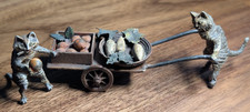Antique Austrian Vienna Cold Painted Bronze Figure Cats Selling Vegetables Cart