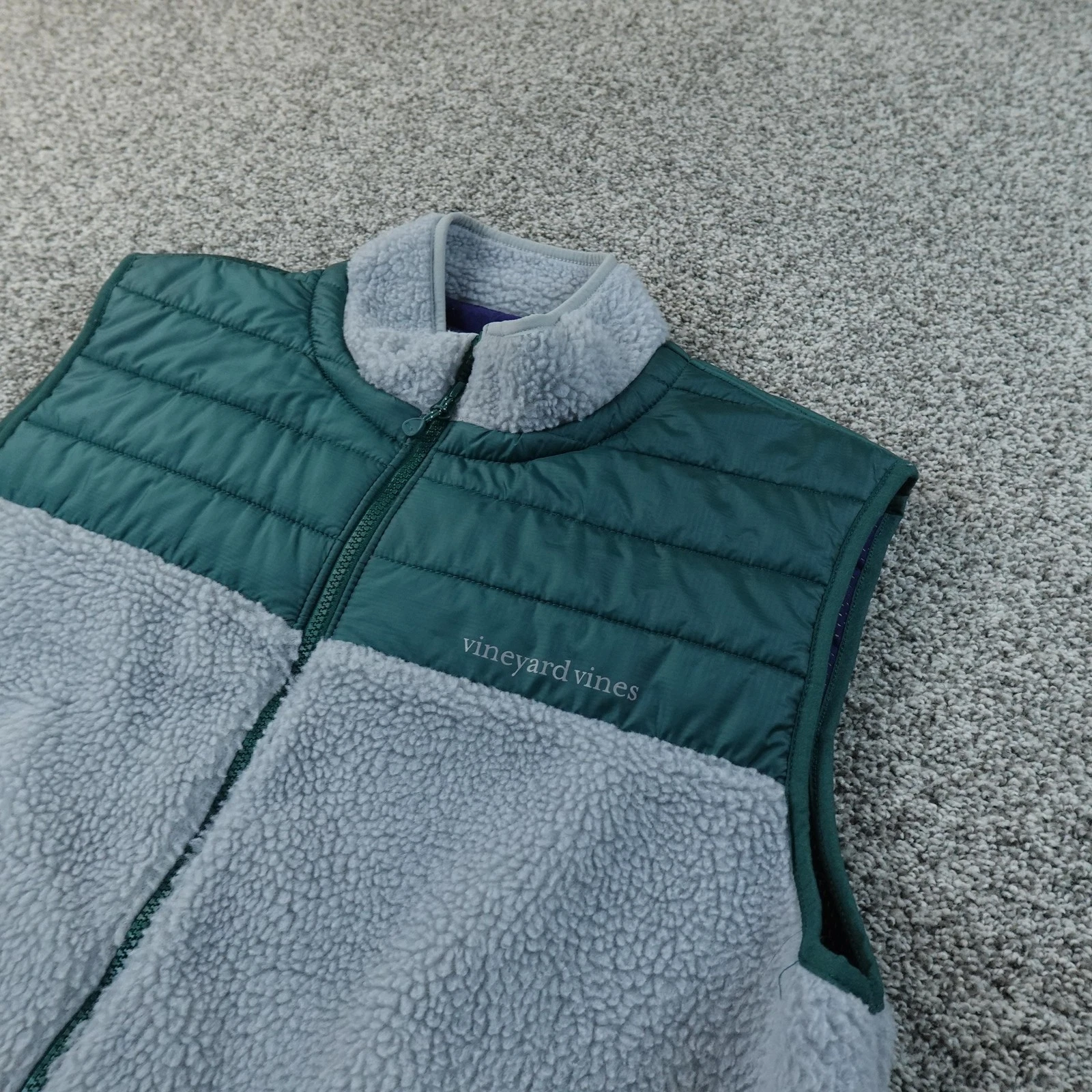 Vineyard Vines Vest Mens 2XL Gray Green Fleece Quilted Full Zip Jacket Preppy