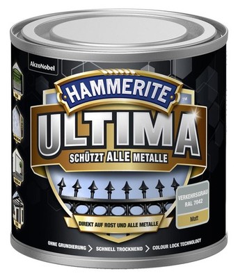 Hammerite ULTIMA Metallschutz Lack Rostschutz 250ml Matt Verkehrsgrau RAL 7042