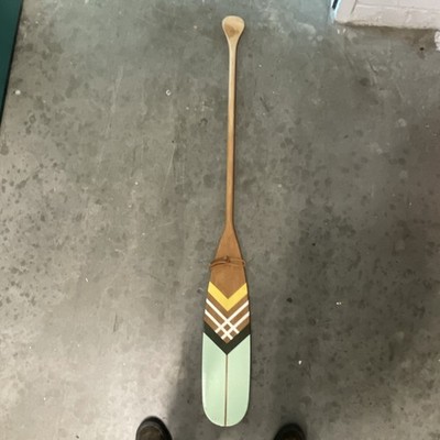 Norquay Wooden Canoe Paddle Painted Geometric Blade Light Green Brown Yellow