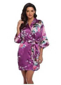 Sexy Print Kimono Gown Satin Women Bathrobe Bridal Wedding Gift Silky Sleepwear 