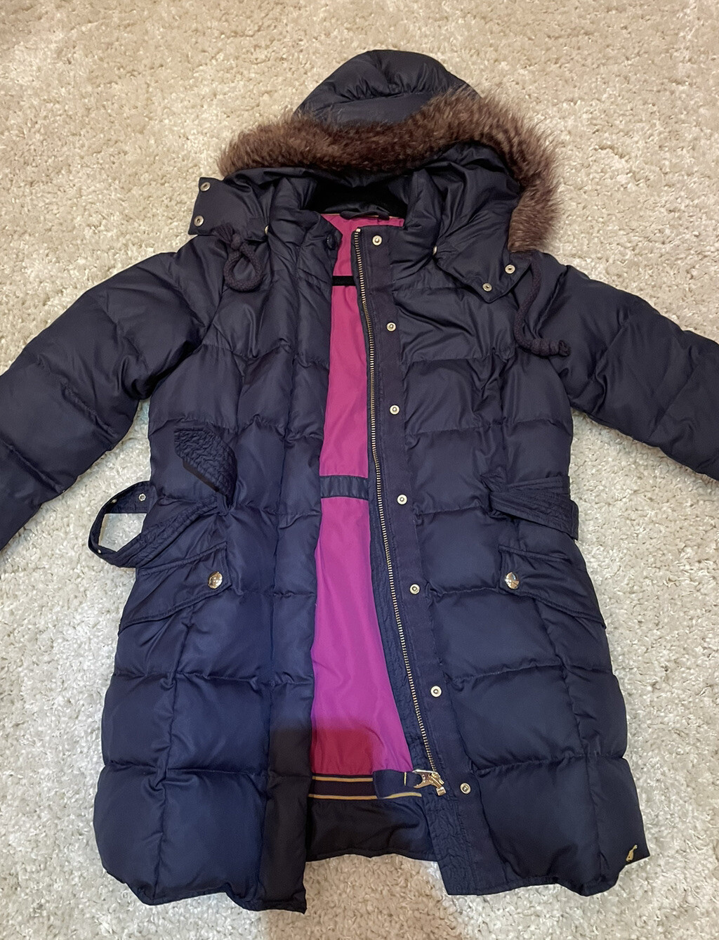 Joules Women’s Padded Down Quilted Navy Puffer Jacket Coat With Hood
