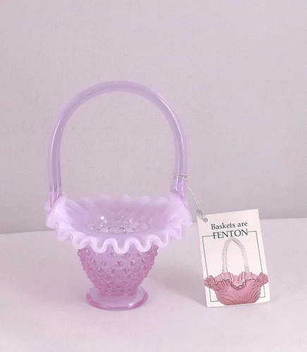 Fenton 3834 RV Rose Magnolia Hobnail 4½ Handled Basket 1993 Historical Coll. LE