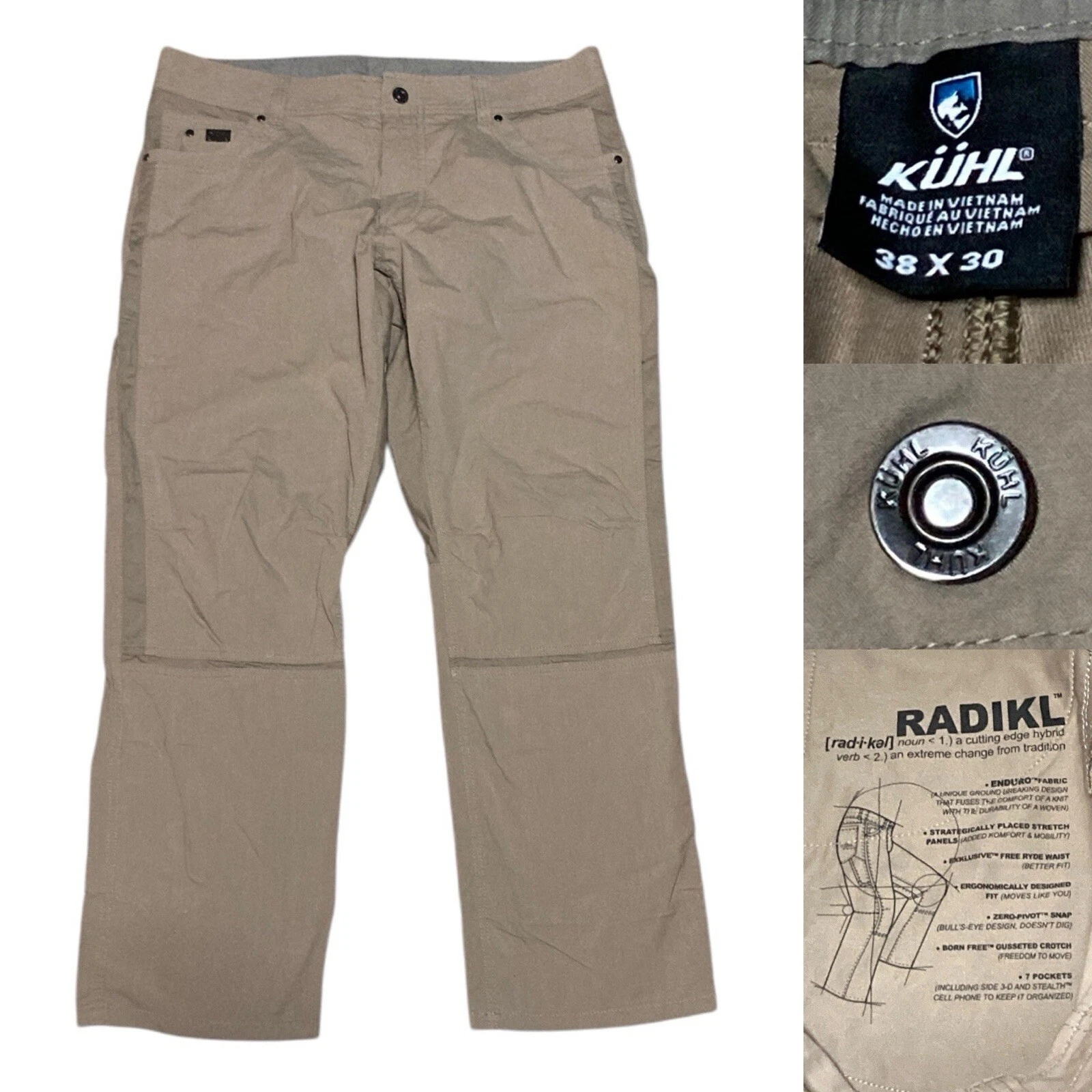 Kühl Radikl Performance Hiking Outdoor Pants Men’s size 38X30 in Tan