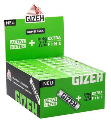 1 Box Gizeh BLACK King Size Slim Papers + Aktivkohlefilter Kombi Pack extra fine