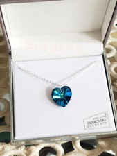 Swarovski Elements Crystal 18mm Love Heart Bermuda Blue Pendant Necklace NIB
