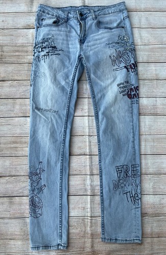 Mens 32 Young \u0026 Reckless Graffiti Jeans 