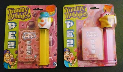 PEZ Yummy Bubbles Dispeners Set Lot 2pc 2002 Bubble Boy Clown & Saur Sealed Vtg