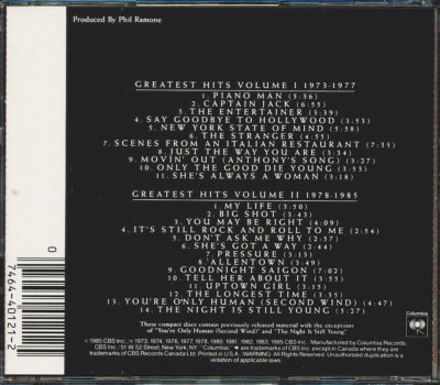 Billy Joel - Greatest Hits Vol. 1 & 2 (RARE 1985 COPY) 2 CD SET | eBay
