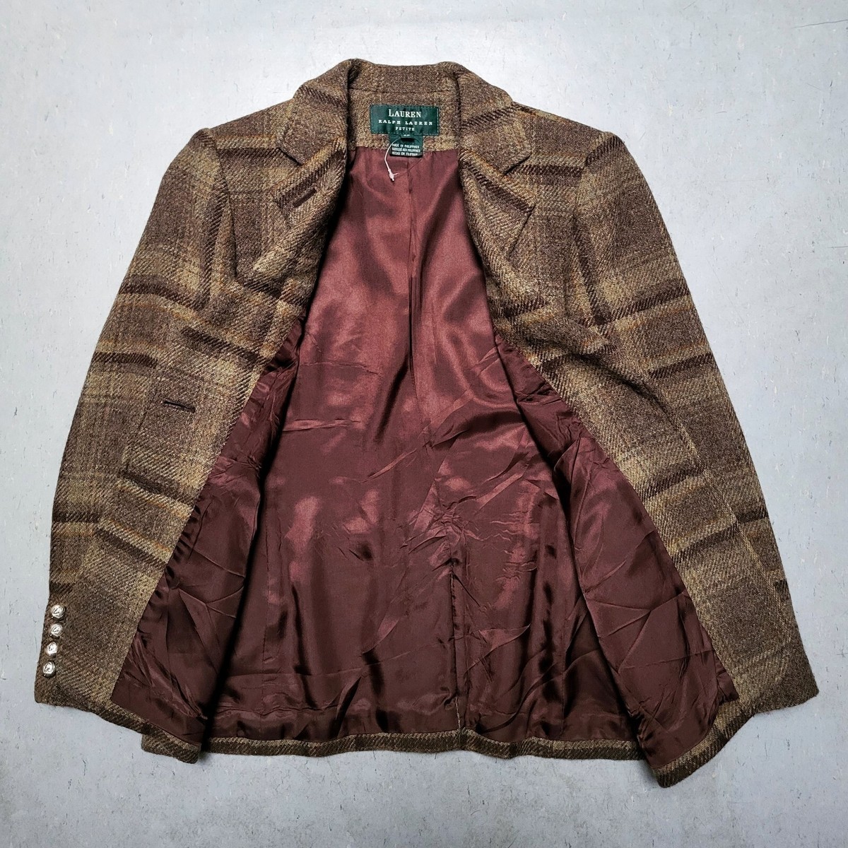 POLO Ralph Lauren Wool Plaid Check Work Tailored Jacket Coat Sz 2P