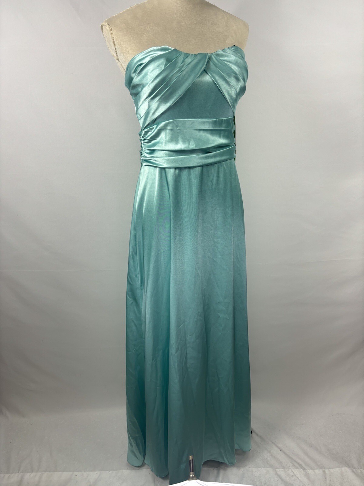 Nicole Miller Platinum Strapless Maxi Dress in Aqua Blue Size 14 Formal Gown